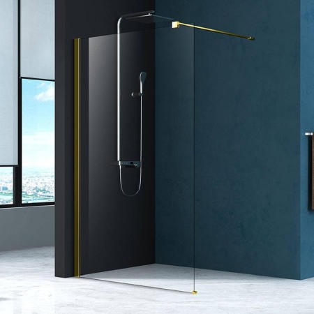 Paravan de dus - Paravan de dus walk-in Mediterraneo Foxy Black 100 x 200 cm easy clean profil auriu periat