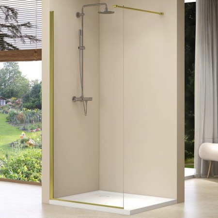 Cabine dus - Paravan de dus / Perete de dus Walk in 80x200 cm sticla securizata de 8 mm cu profil auriu