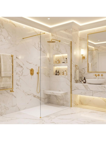 Paravan de dus Rea Flexi Transparent 140 cm auriu [1]