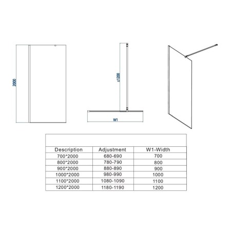 Paravan de dus tip Walk-in 110×200 cm 8 mm profil crom lucios [2]