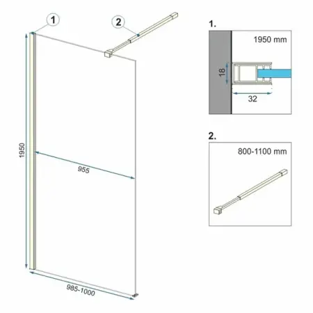 Paravan de dus tip Walk-in Rea Aero 100x195 cm profil auriu [1]