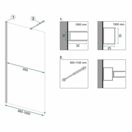Paravan de dus tip Walk-in Rea Aero 100x195 cm profil negru [1]