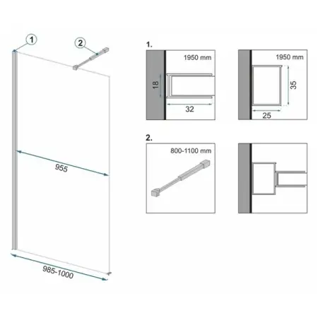 Paravan de dus tip Walk-in Rea Aero 100x195 cm si etajera cu suport negru [1]