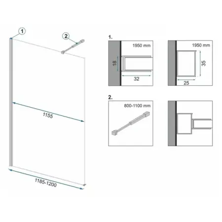 Paravan de dus tip Walk-in Rea Aero 120x195 cm si etajera cu suport negru [1]