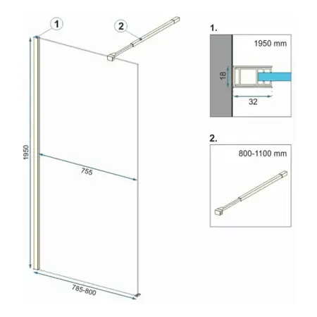 Paravan de dus tip Walk-in Rea Aero 80x195 cm profil negru [1]