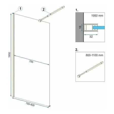 Paravan de dus tip Walk-in Rea Aero 80x195 cm si etajera cu suport negru [1]
