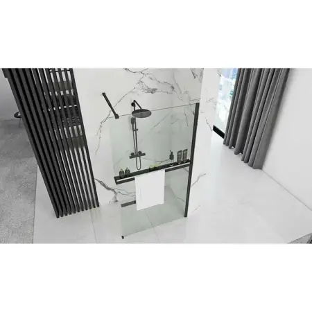 Paravan de dus tip Walk-in Rea Aero 80x195 cm si etajera cu suport negru [4]