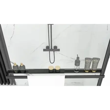 Paravan de dus tip Walk-in Rea Aero 80x195 cm si etajera cu suport negru [3]