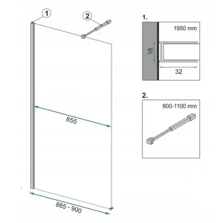 Paravan de dus tip Walk-in Rea Aero 90x195 cm si etajera cu suport negru [1]