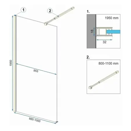 Paravan de dus tip Walk-in Rea Aero N 100x195 cm si etajera cu suport auriu [1]