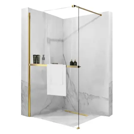 Cabine dus - Paravan de dus tip Walk-in Rea Aero N 110x195 cm si etajera cu suport auriu