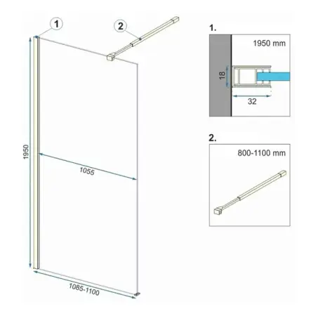 Paravan de dus tip Walk-in Rea Aero N 110x195 cm si etajera cu suport auriu [1]