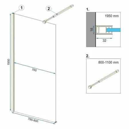 Paravan de dus tip Walk-in Rea Aero N 80x195 cm profil auriu [1]