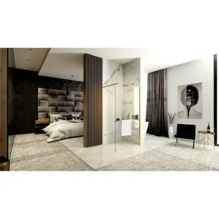 Paravan de dus tip Walk-in Rea Aero N 80x195 cm si etajera cu suport auriu [3]