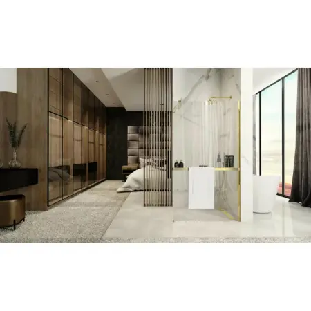 Paravan de dus tip Walk-in Rea Aero N 80x195 cm si etajera cu suport auriu [5]