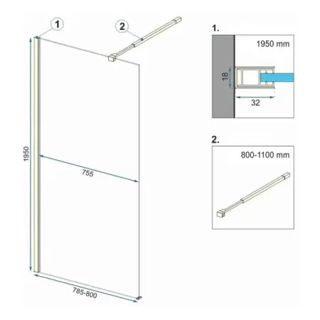 Paravan de dus tip Walk-in Rea Aero N 80x195 cm si etajera cu suport auriu [1]