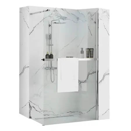 Cabine dus - Paravan de dus tip Walk-in Rea Aero N 90x195 cm si etajera cu suport crom