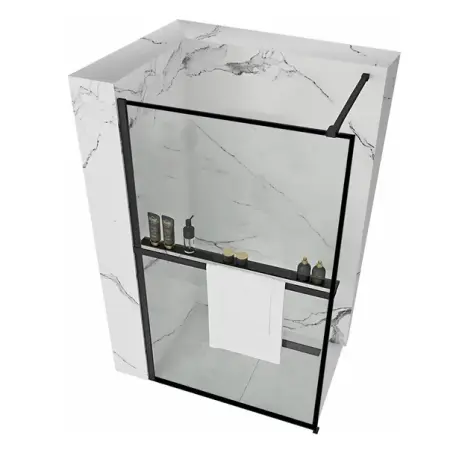 Cabine dus - Paravan de dus tip Walk-in Rea Bler 100x195 cm si etajera cu suport negru