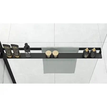 Paravan de dus tip Walk-in Rea Bler 110x195 cm si etajera cu suport negru [5]