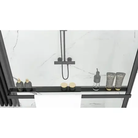 Paravan de dus tip Walk-in Rea Bler 80x195 cm si etajera cu suport negru [3]