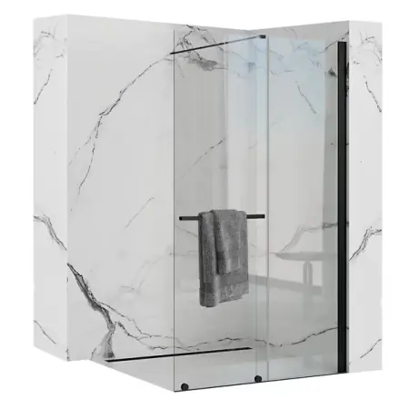 Usi culisante - Paravan de dus tip Walk-in Rea Cortis cu parte culisanta 100x200 cm profil negru
