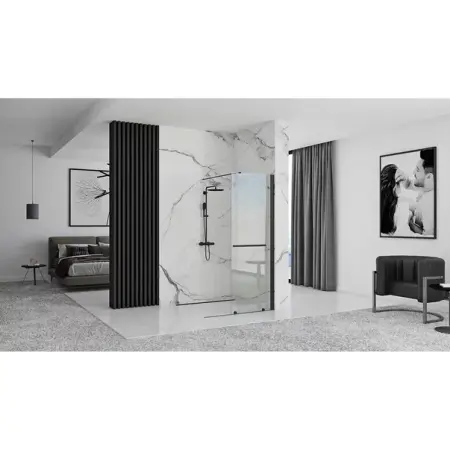 Paravan de dus tip Walk-in Rea Cortis cu parte culisanta 100x200 cm profil negru [6]