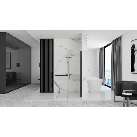 Paravan de dus tip Walk-in Rea Cortis cu parte culisanta 100x200 cm profil negru [3]