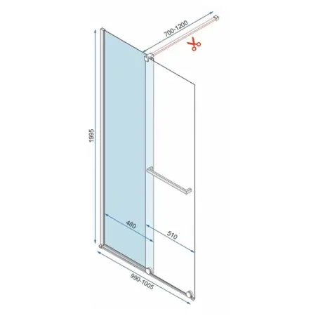 Paravan de dus tip Walk-in Rea Cortis cu parte culisanta 100x200 cm profil negru [1]