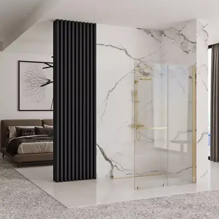 Usi culisante - Paravan de dus tip Walk-in Rea Cortis cu parte culisanta 120x200 cm profil auriu