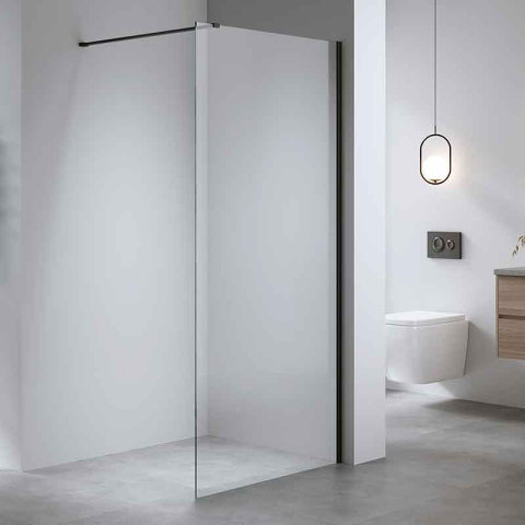 Paravan de dus - Paravan de duș Walk-In Mediterraneo Trixie 90 cm, sticlă securizată 8 mm, profil negru mat