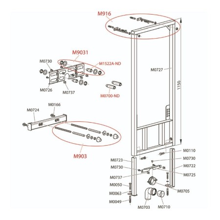 Rama de montaj Alcaplast, pentru bideu suspendat, set de fixare inclus, h85 cm [2]