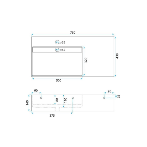 Rea Archi 75 lavoar 75x43 cm dreptunghiular de blat alb REA-U4300 [1]