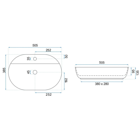 Rea Aura lavoar 50.5x38.5 cm ovale de blat alb REA-U4620 [1]