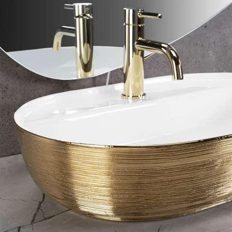 Rea Aura lavoar 60.5x40.5 cm ovale de blat alb-auriu REA-U6900 [4]