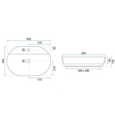 Rea Aura lavoar 60.5x40.5 cm ovale de blat alb-auriu REA-U6900 [1]