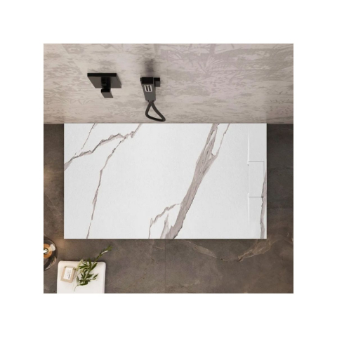 Rea Bazalt Carrara White cădiță de duș dreptunghiulară x120 cm alb-bej REA-K7001 [3]
