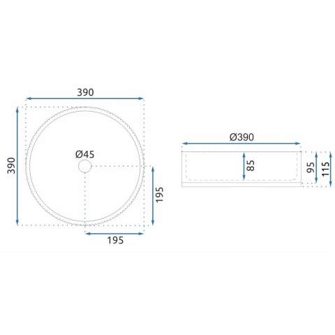 Rea Cristal lavoar 39x39 cm rotund de blat gri/piatră REA-U8880 [1]