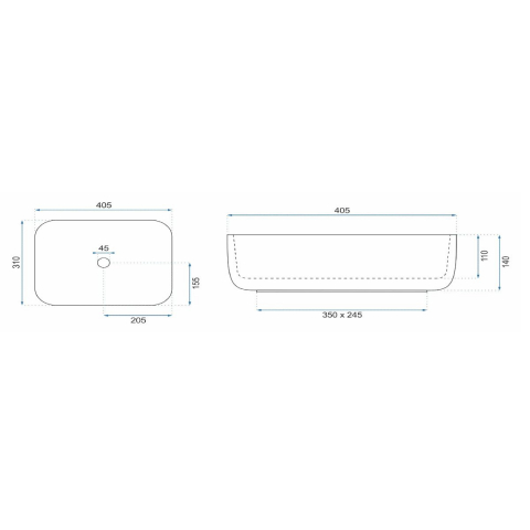 Rea Demi lavoar 40.5x31 cm dreptunghiular de blat alb REA-U5064 [1]