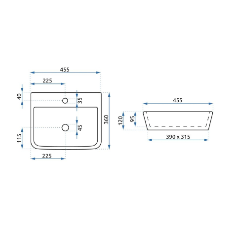 Rea Remi lavoar 45.5x36 cm dreptunghiular de blat alb REA-U6961 [1]