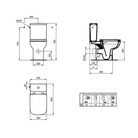 Rezervor pe vas WC Ideal Standard I.life A cu alimentare laterala alb lucios [2]