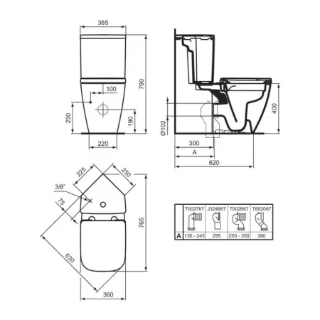 Rezervor pe vas WC Ideal Standard I.life S alimentare inferioara alb lucios [8]