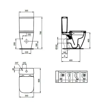 Rezervor pe vas WC Ideal Standard I.life S cu alimentare inferioara alb lucios [4]