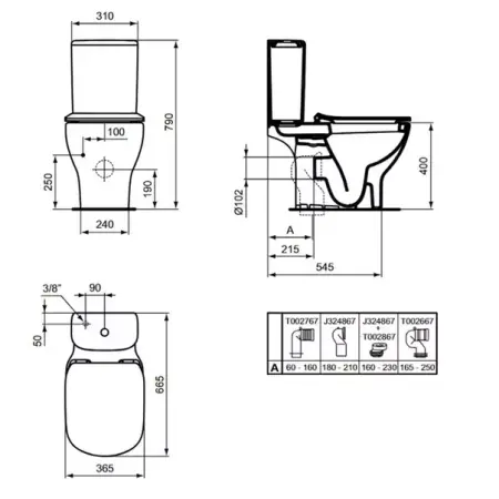 Rezervor pe vas wc Ideal Standard Tesi negru mat cu alimentare inferioara [3]