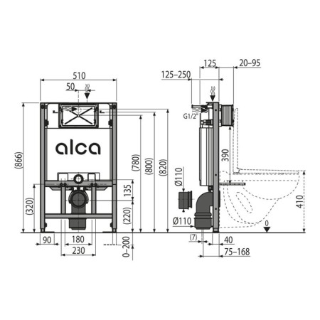Rezervor WC incastrat, Alcadrain, Sadromodul, pentru instalari uscate in gips-carton, inaltime = 86,6 cm [1]