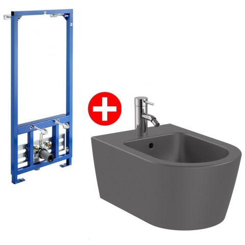 Obiecte Sanitare - Roca Inspira Round Set Bideu suspendat cu cadru montaj 37x56 cm