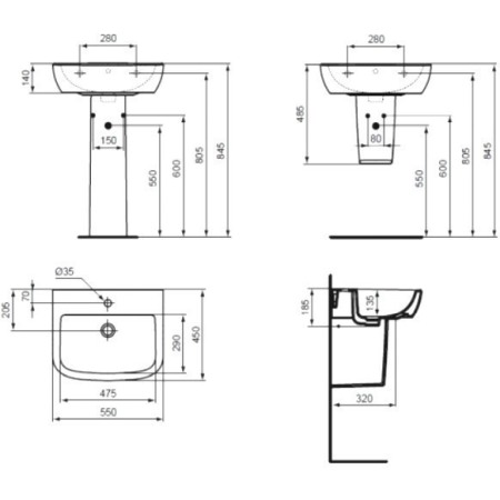 Semipiedestal pentru lavoar Ideal Standard Tempo alb [2]