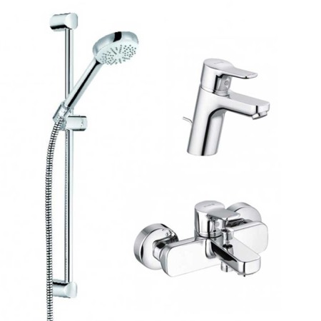 Seturi baterii - Set 3 in 1 Kludi, Pure &amp; Easy, baterie lavoar + baterie cada-dus + set dus