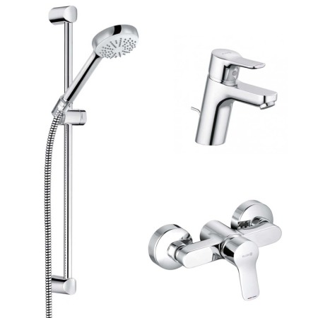 Seturi baterii - Set 3 in 1 Kludi, Pure &amp; Easy, baterie lavoar + baterie dus + set dus