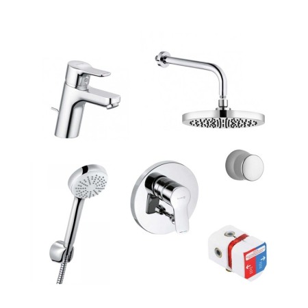 Seturi baterii - Set 7 in 1 Kludi, Pure & Easy, baterie lavoar + baterie dus + corp incastrat + set de dus