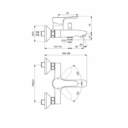 Set baterie lavoar cu baterie cada si set dus Ideal Standard Alpha [3]